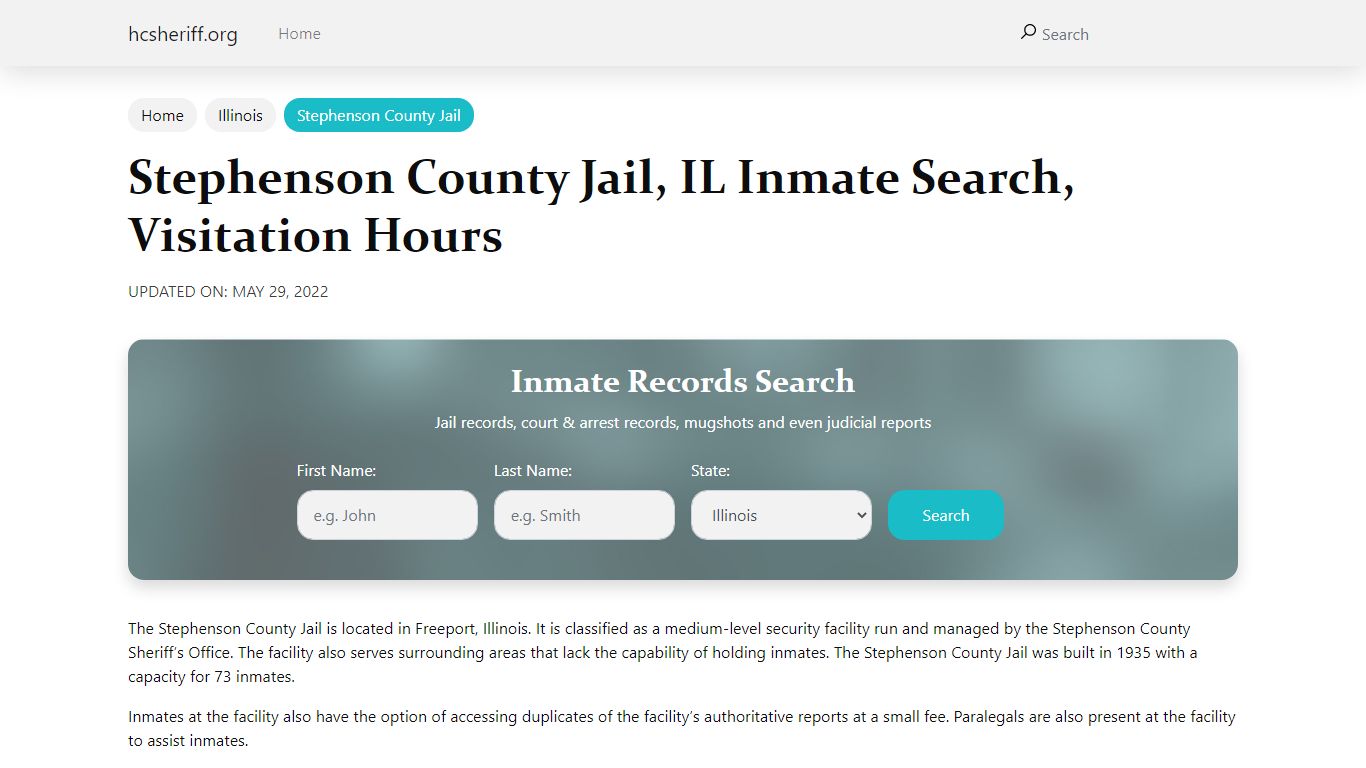 Stephenson County Jail , IL Inmate Search, Visitation Hours